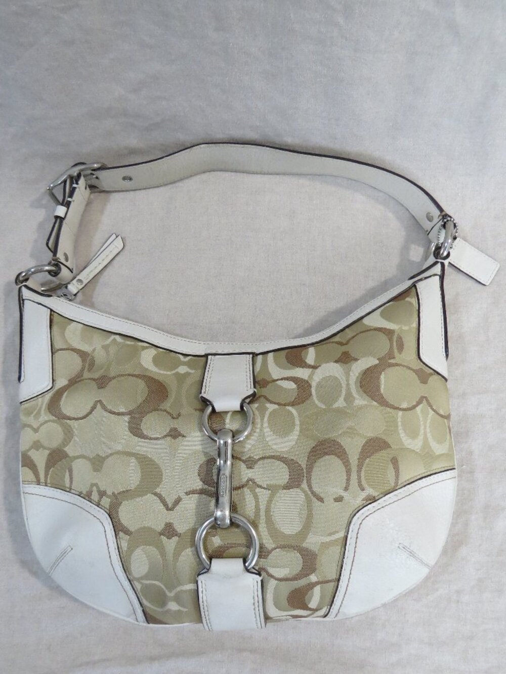 COACH Hampton Hobo Shoulder Bag Signature Canvas Leather Trim 11811 Beige